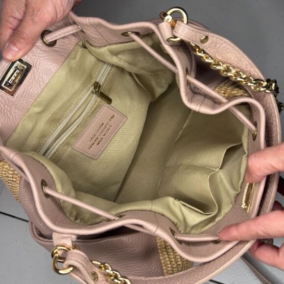 Unica Firenze Italian Leather Straw Large Designer Purse Bag Chain Strap - Picture 9 of 12